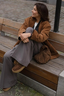 SPODNIE SMOKY TAUPE WIDE LEG