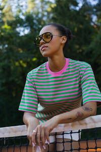 T-SHIRT GREEN & PINK STRIPED