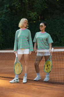 T-SHIRT GREEN & PINK STRIPED 