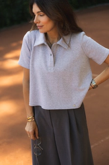 CROPPED POLO MELANGE SZARY