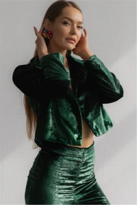 MARYNARKA VELVET CROPPED BLAZER GREEN