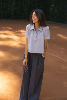 CROPPED POLO MELANGE SZARY