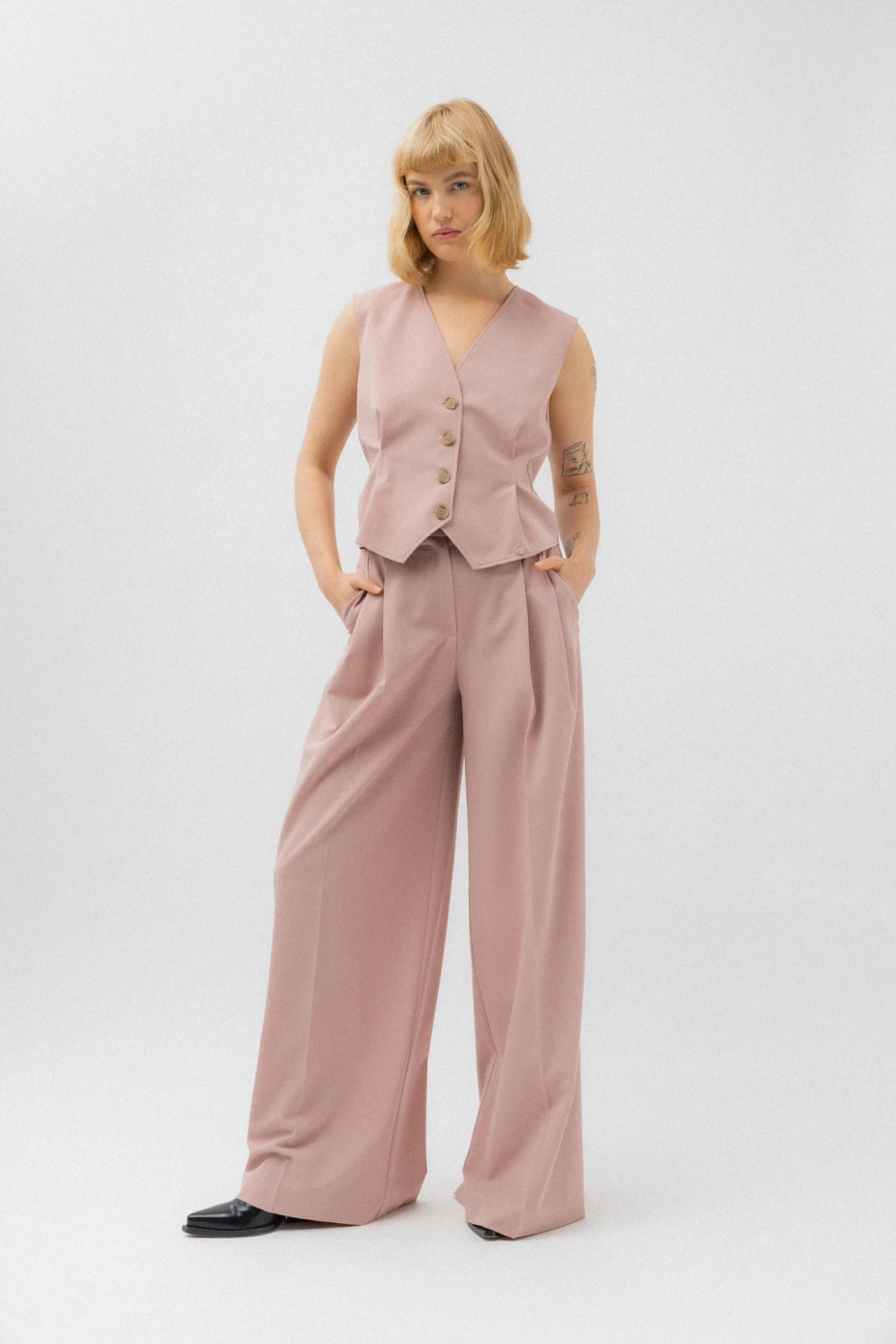 SPODNIE DUSTY PINK WIDE LEG