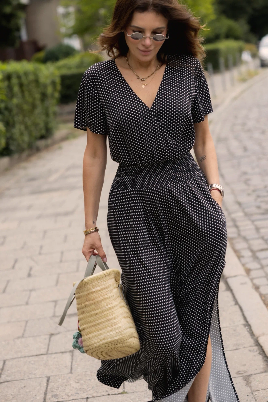 SUKIENKA VERONA MINI DOTS - MAXI DRESS BLACK