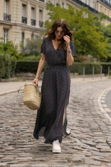 SUKIENKA VERONA MINI DOTS - MAXI DRESS BLACK