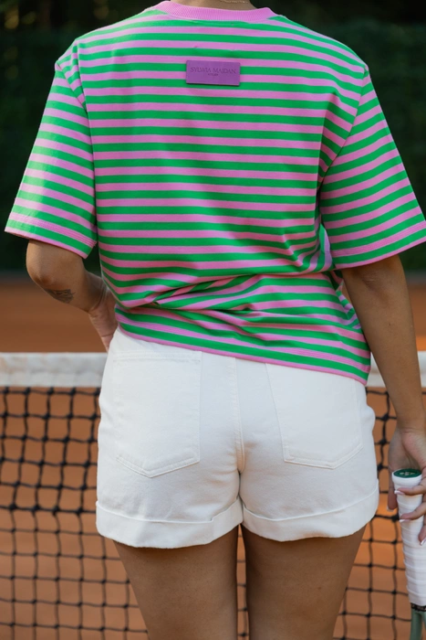 T-SHIRT GREEN & PINK STRIPED