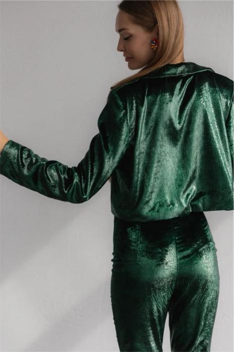 MARYNARKA VELVET CROPPED BLAZER GREEN