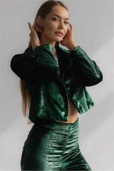 MARYNARKA VELVET CROPPED BLAZER GREEN