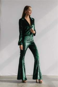 MARYNARKA VELVET CROPPED BLAZER GREEN