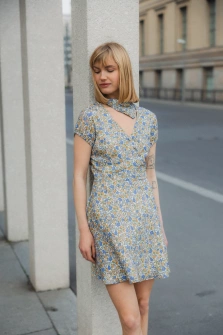SUKIENKA FLORAL BLUE DRESS