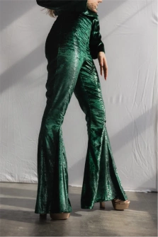 SPODNIE VELVET FLARED GREEN