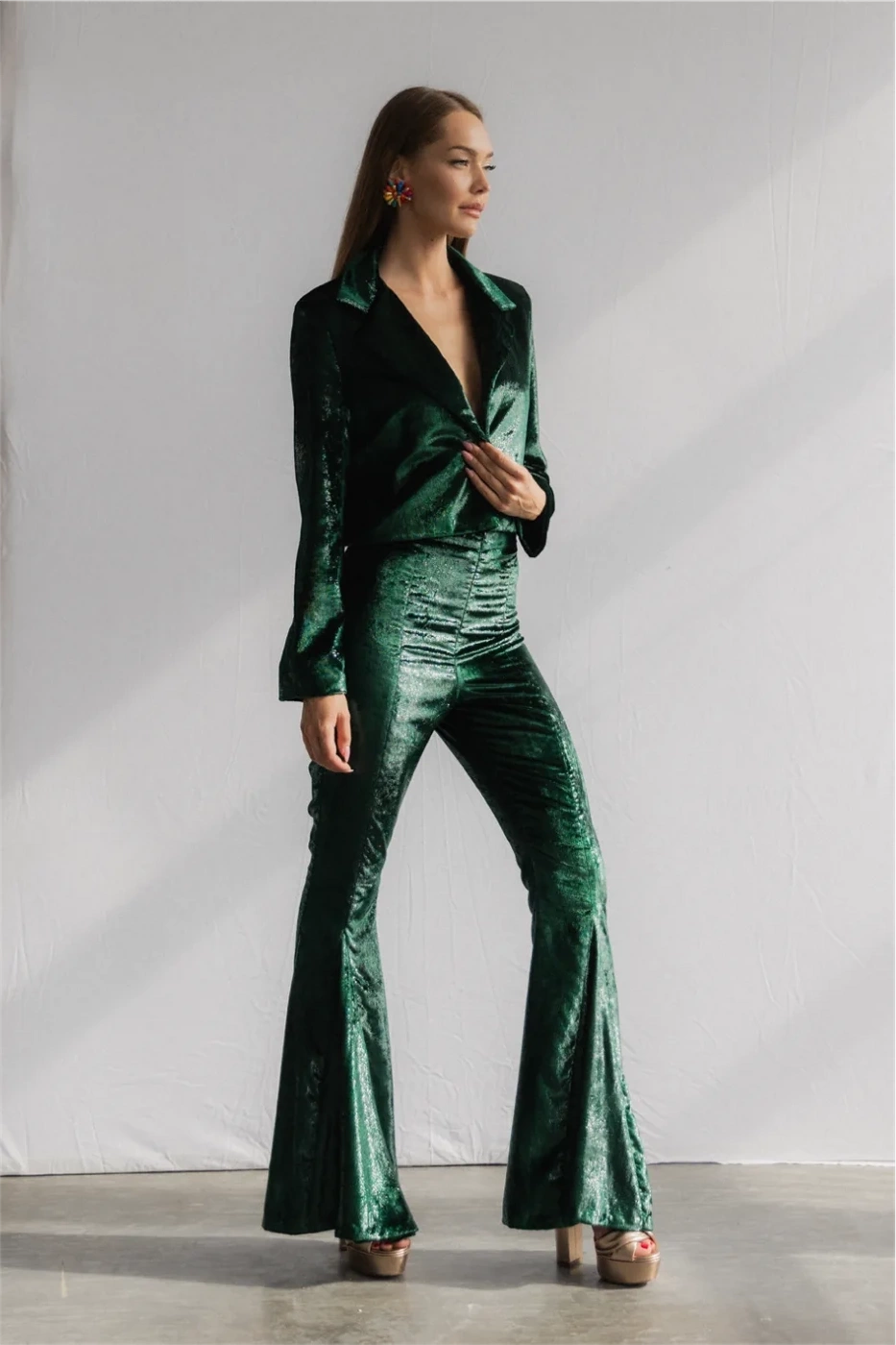 SPODNIE VELVET FLARED GREEN